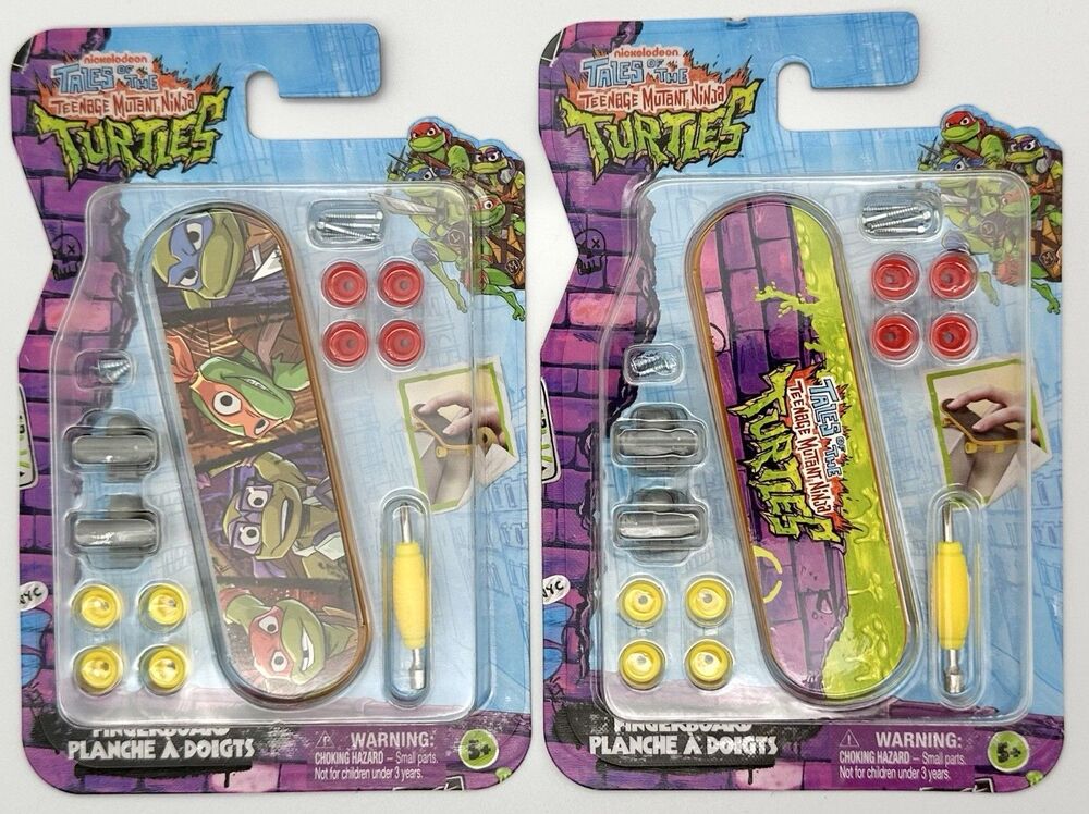 Set of 2 Tales of the TMNT Mini Fingerboard Skateboard Cake Topper Toy Deck